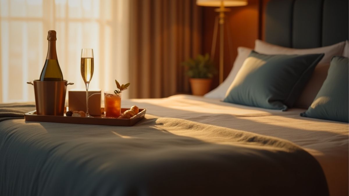 Champagne on a tray in a luxury room
